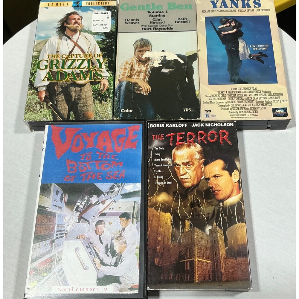 Vintage VHS Lot 5 The Terror Grizzly Adams Yanks Gentle Ben Voyage